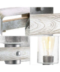 Details of Gulliver Collection Three Light Clear Seeded Glass Coastal Bath Vanity Light in Galvanized Finish, close-up view.
