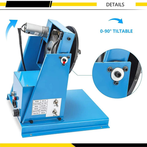 Rock Solid Rotary Welding Positioner Table With 65 Mm Chuck And Zero To Ninety Degree Tilt For Seamless Pipe Flange Welding And Job Site Projects, close-up of tilt mechanism.