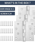 XinSheng 3-pack 4x4 inch SUS-316 stainless steel ball-bearing door hinges with 24 screws
