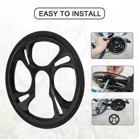 Bike Chain Guard Protector For 48T 4-Hole Cranks, black plastic sprocket guard installation with 4 screws, fits mountain and road bikes