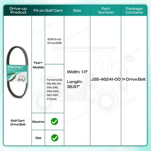 Golf Cart Drive Belt For Yamaha G2 G8 G11 G14 G16 G20 G21 G22 G29 4 Cycle Gas Carts Replacement Belt J3836241000 shown in package details