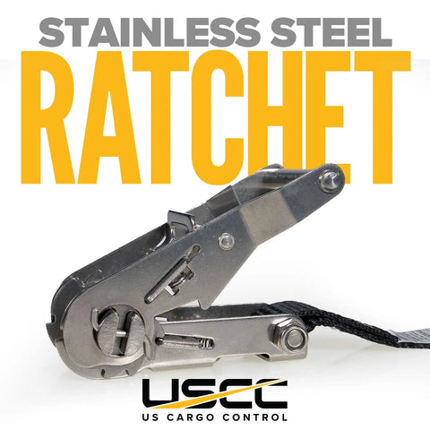 Stainless steel ratchet part of Endless Ratchet Straps 1 Inch Wide By 15 Foot Four Pack Stainless Steel Tie Downs For Marine Use