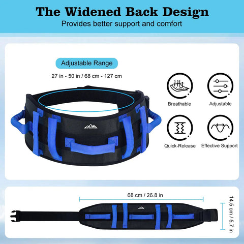 Product image of Seven Handle Gait Belt With No Slip Transfer Strap Five Point Seven Inch Padding Quick Release Buckle for easy patient lifts.