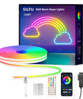 Neon Rope Lights 132Ft RGB LED Strip Lights Waterproof IP67 with Music Sync and 44 Key Remote, product package and accessories.