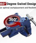 Beefy Heavy Duty 5 Inch Bench Vise With Anvil And 360 Degree Swivel Locking Base Tabletop Clamp showing swivel design
