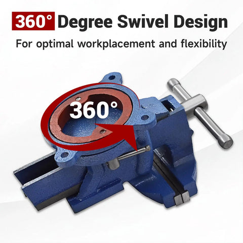 Beefy Heavy Duty 5 Inch Bench Vise With Anvil And 360 Degree Swivel Locking Base Tabletop Clamp showing swivel design