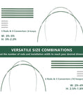 Diagram showing the 40 Piece Fiberglass Greenhouse Hoops Kit For Raised Beds With Ground Stakes Connectors And Clips DIY Grow Tunnel Kit For Insect Netting Frost Covers Shade Cloth And Row Covers Easy Setup, illustrating rod and connector combinations