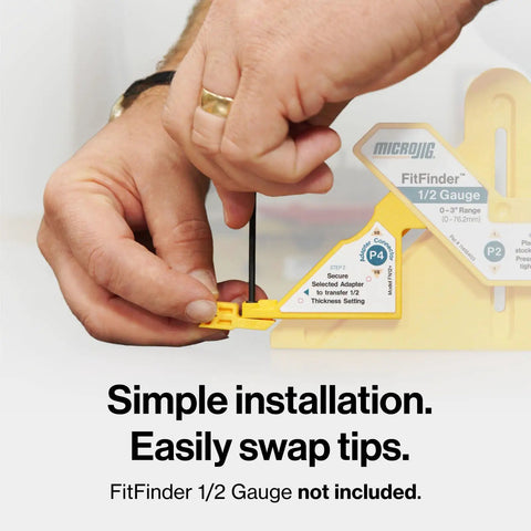 FitFinder Upgrade Kit With Precision Center Finder and Dimension Transfer Tool Includes Tough Storage Case for Dead On Accurate Stock Thickness Measurement Smooth Woodworking Gear For Real Deal Professionals, person installing adapter.