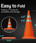 Two Pack 28 Inch Collapsible Traffic Safety Cones With Reflective Collar, showing full and folded views for easy storage.