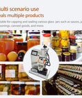 Dual Head Automatic Vacuum Capping Machine For Glass Jars Bottle Sealer With Quick Height Tweaks Smooth Touch Panel Grip Foot Switch For Secure Caps in use with sealed glass jars.