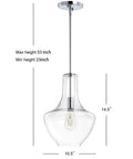 Chrome Mid Century Modern 10.5 Inch One Light LED Pendant Light Fixture With Adjustable Hanging Stem And Clear Glass Shade For Kitchen Island
