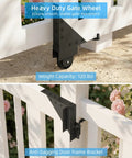 Heavy Duty Sliding Gate Hardware Kit With Smooth Roll Wheels For 1 To 2 Inch Wood Fence Gates on a white fence