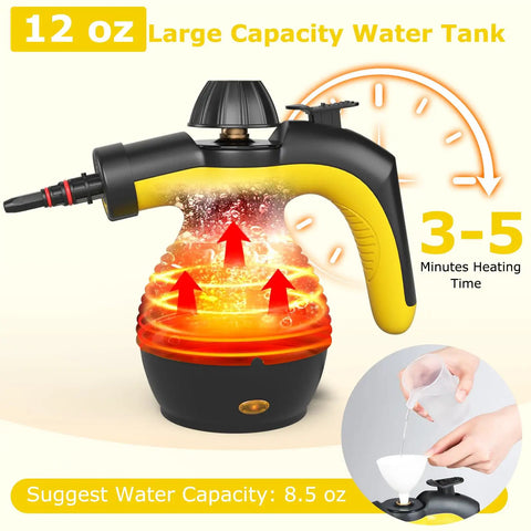 Heavy Duty Handheld Steam Cleaner 1050W Portable Household Steamer with 12 oz water tank and quick heating feature.
