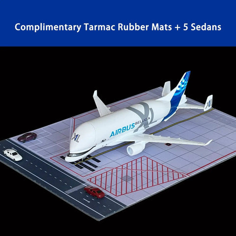 1/300 Scale Transport Aircraft Model A330 Metal Diecast With Stable Stand And Free Airport Mat on display mat with vehicles.