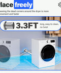 Laundry room with Magnetic Dryer Vent Connector Kit MV 180 attached to dryer, highlighting 3.3 ft hose for easy placement.