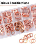 Copper Crush Metric Washers Kit 200 Pcs Sealing Flat Ring Set For M5 M6 M8 M10 M12 M14 in organizer box