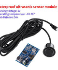 Waterproof Ultrasonic Sensor Module With 2.5M Cable For Arduino And DIY Projects, 5V DC, 40kHz Transducer, circuit board displayed.