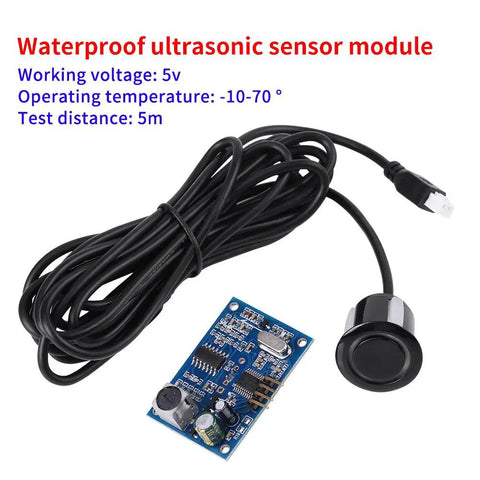 Waterproof Ultrasonic Sensor Module With 2.5M Cable For Arduino And DIY Projects, 5V DC, 40kHz Transducer, circuit board displayed.