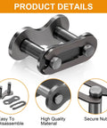 Close-up of 10 Pack No 41 Roller Chain Connecting Links for bicycles, mini bikes, and machinery, featuring manganese steel connectors.