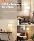 Brass Gold Floor Lamp With Linen Beige Shade, 3CCT 3000K 4500K 6500K Adjustable Color Temperature, 9W LED Included in living spaces