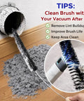 Dryer Vent Cleaning Kit With Flexible Lint Brush for deep home cleaning, shown with lint buildup removal demonstration and vacuum tip.