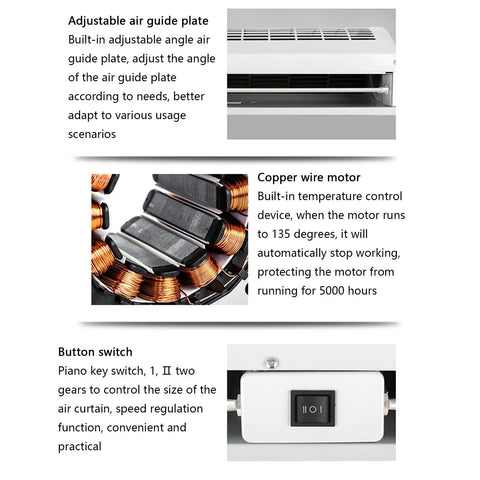 Adjustable air guide plate of Rock Solid Silent Commercial Air Curtain for Storefront Entry features flexible positioning for airflow.