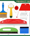 Wallpaper Smoothing Tools Kit With Squeegee Smoother Seam Roller And Brush Pro Grade For Peel And Stick Hanging Contact Paper Vinyl Application And Wall Tile Installation featuring multiple tools and dimensions.