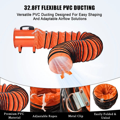 Heavy Duty 12 Inch Utility Blower Exhaust Fan With 16.4 Ft Duct Delivers 3500 CFM High Velocity Ventilation in action