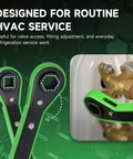 Pro Grade Heavy Duty HVAC Service Wrench Set with Refrigeration Ratcheting Wrenches shown in use on valve fitting