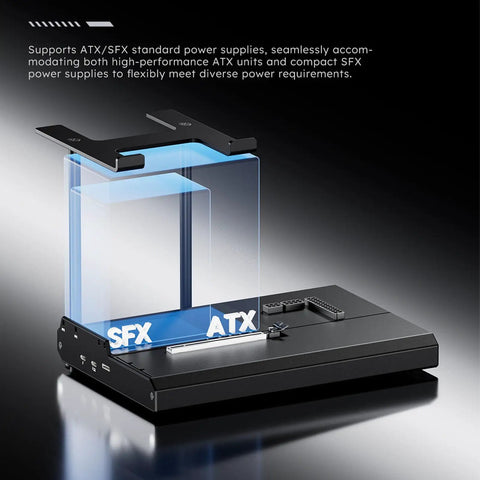 Kickass External Gpu Dock Station Featuring Ocuklink Pcie 4.0 X4 64Gbps Transfer showing ATX and SFX power supply compatibility.