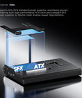Premium External Gpu Dock Station Featuring Dual Thunderbolt 5 Ports And OCuLink PCIe X4 EGPU Enclosure For Nvidia Graphics ATX SFX Power Support showing ATX and SFX power supply compatibility.