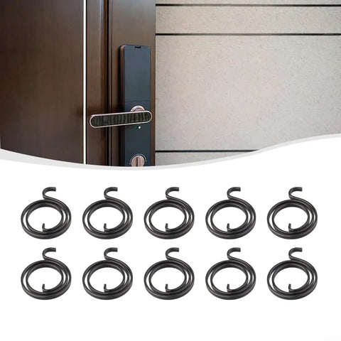 Fix Loose Door Knobs Fast With These Premium Stainless Steel 2.5 Turn Torsion Springs In Matte Black, Perfect For Interior Left Or Right Hand Handles And DIY Home Repair Kits Needing That Smooth Operation Back. 19mm ID pack of 10 black torsion springs shown with door handle