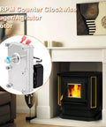 PU-047040 Auger Motor 1 RPM Counter Clockwise, replacement part for Englander 25-PDVC 55-SHP10 pellet stoves, shown by fireplace