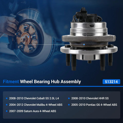 513214 Front Wheel Bearing Hub Assembly Fits Chevy Malibu 2004-2012, Cobalt And HHR 2008-2010, Pontiac G6 2005-2010, Saturn Aura 2007-2009