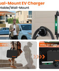 Hella Fast Level 2 EV Charger For Home Garage Includes 40 Amp Portable J1772 Charging Station With Nema 14-50 Plug Delivers 9.6 KW showcased in home and on-the-go settings.