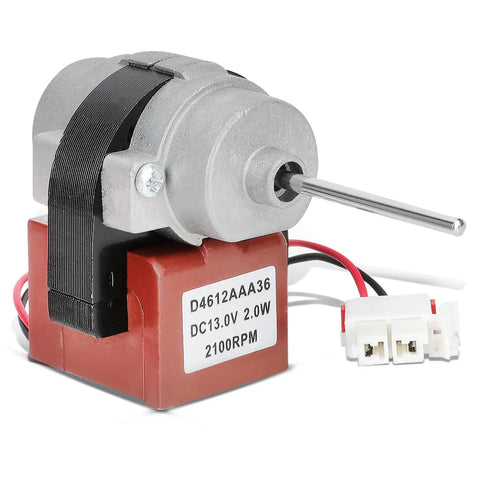 Upgrade 3015924900 refrigerator evaporator fan motor with label D4612AAA36, showing wiring and metal components.