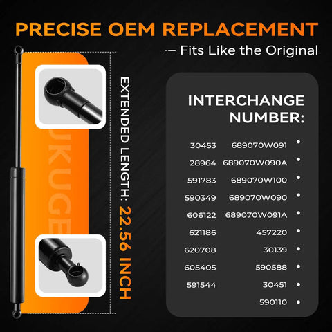 Toyota 4Runner Beefy Liftgate Struts Replacement Kit with OEM quality, 22.56-inch length, interchange numbers shown.
