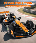 McLaren F1 Licensed 1/14 Remote Control Car, 2.4GHz RC Racer For Kids And Adults racing on a track, showcasing realistic body design