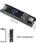 Top Shelf Rock Solid 24V Power Supply 2.5A 60W Switching Adapter with size comparison and black metal housing.