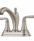 Northcott LG48-MG0K 4 Inch Centerset Bathroom Faucet in Brushed Finish 3-hole installation, front view showing handles and spout.