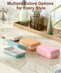 Leakproof Bar Soap Holder With Lid For Shower Portable Travel Soap Case Box in multiple colors on bathroom counter