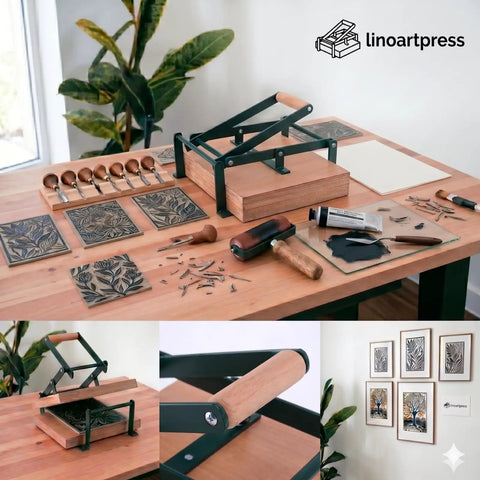 Ultra Reliable Linocut Press Machine For Printmaking Relief And Block Printing Legal Size Compatible Powder Coated Steel Frame With Natural Beech Handle Built Like A Tank For Artist Studios