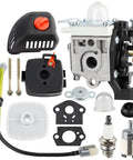 SRM 225 Carburetor Replacement For Echo Weed Eater Trimmer With Air Filter Case Cover And Fuel Line Tune Up Kit Zama RB K93 Compatible And Echo A021001690 A021001691 A021001692 components displayed