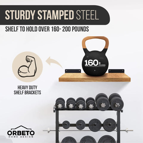 Heavy Duty Floating Shelf Brackets 6 Inch Pack Of 6 With One Quarter Inch Thick Metal Black Powder Coated Finish Holds Over 160 Pounds includes weight shelf illustration