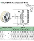 Diagram and specifications of FZ-D Single Shaft Magnetic Powder Brake for industrial motors