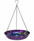 Outdoor 11 Inch Metal Hanging Bird Bath And Feeder With Colorful Purple And Blue Bowl Rustproof Black Chain Dragonfly Yard Art And Garden Decor Weather Resistant Bird Bath For Backyard Birds