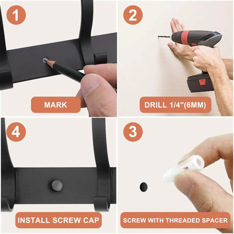 Installation steps for Wall Mounted Coat Rack With 6 Heavy Duty Hooks For Coats Hats Towels Purses Robes 2 Pack Tough As Nails