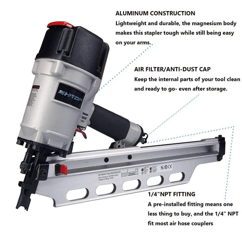Beefy Framing Nailer 21 Degree Three And One Half Inch Pro Grade With Depth Adjustment And Tool Free Depth Of Drive close-up