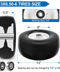 Front 13x6.50-6 Flat Free Mower Tires And Wheels For Zero Turn Mowers With Smooth Tread No Flat Needed Centered Hub Five And A Half Inch Adjustable Bearings Three Quarters Inch