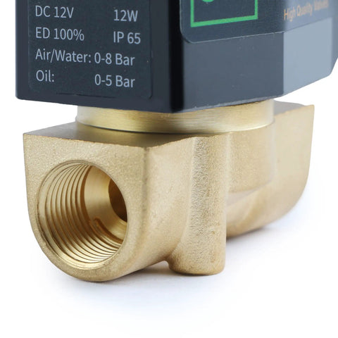 Solid Brass 3/8 Inch NPT Electric Solenoid Valve 12V DC Normally Closed With Viton Seals close-up view